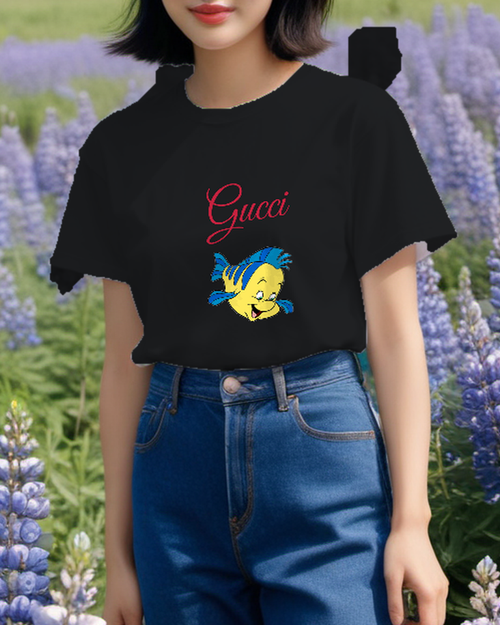 Black Bright Yellow Fish Portrait Graphic T-Shirt - styled view 1