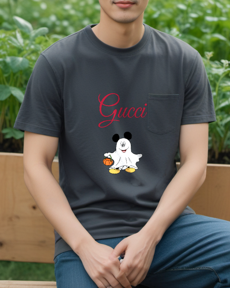Charcoal Gray Ghost Costume Mouse Graphic T-Shirt - styled view 1