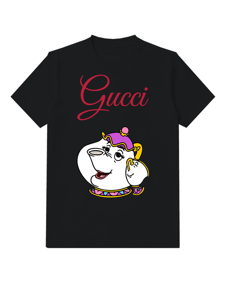 Black Smiling Purple Lid Teapot Graphic T-Shirt - front product view