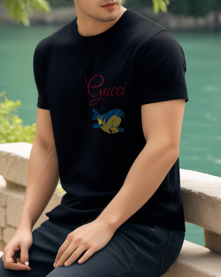 Black Bright Yellow Fish Portrait Graphic T-Shirt - styled view 3