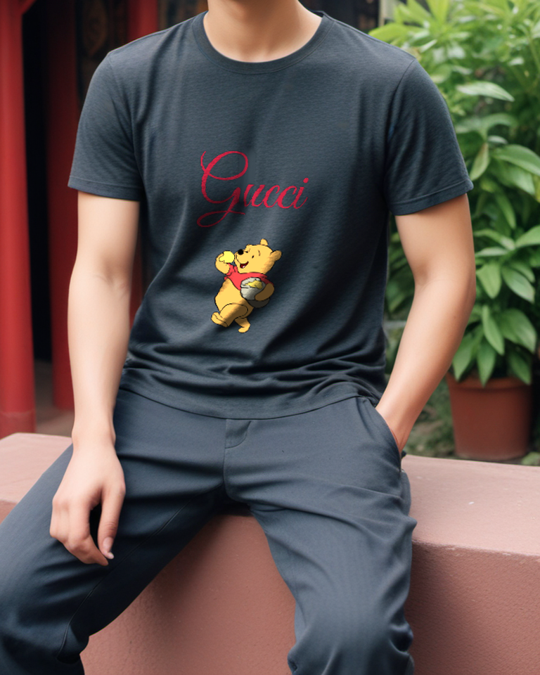 Charcoal Gray Honey Pot Bear Graphic T-Shirt - styled view 4