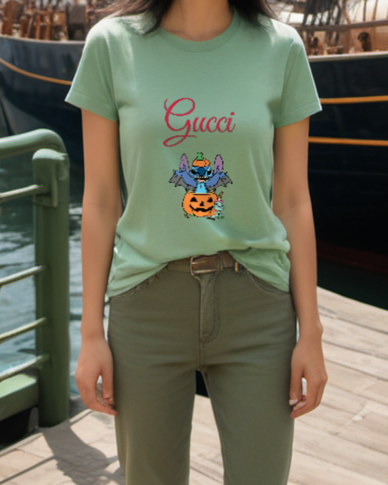 Sage Green Winged Pumpkin Creature Graphic T-Shirt - styled view 3