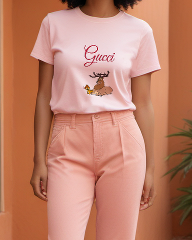 Blush Pink Resting Stag And Fawn Graphic T-Shirt - styled view 3