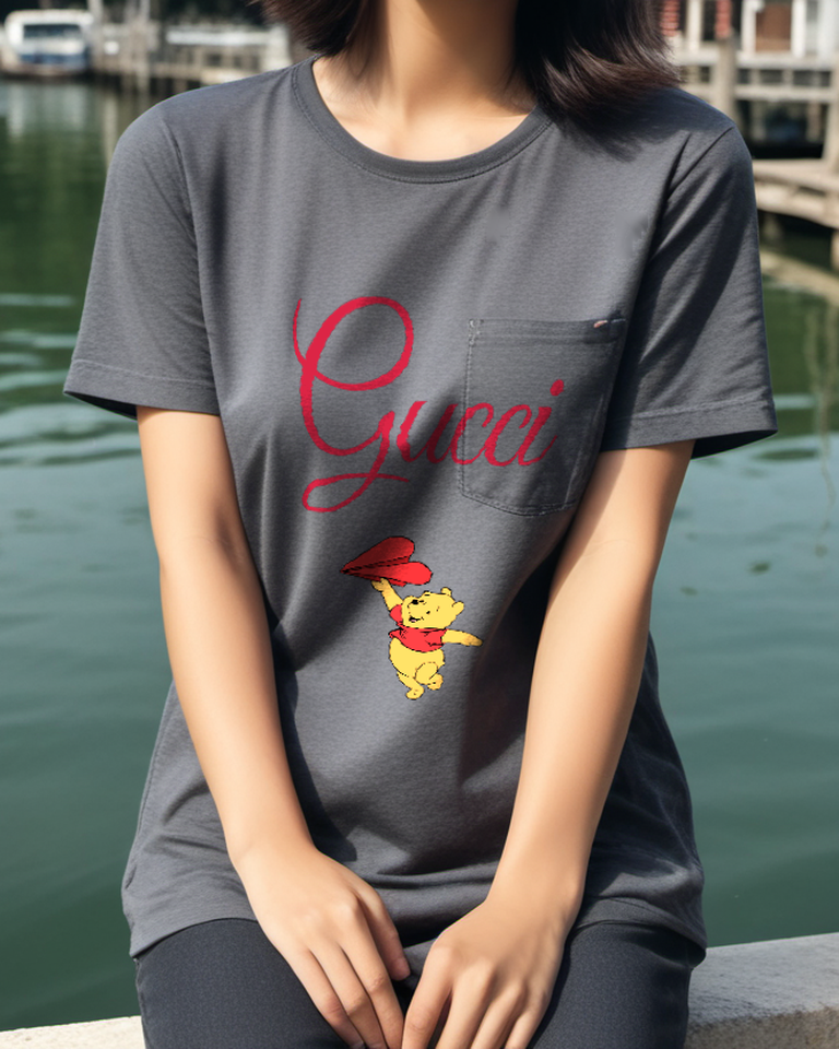 Charcoal Gray Paper Plane Bear Graphic T-Shirt - styled view 4