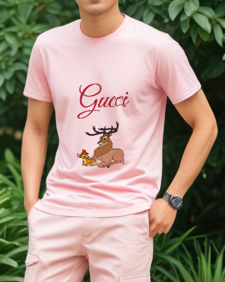 Blush Pink Resting Stag And Fawn Graphic T-Shirt - styled view 1