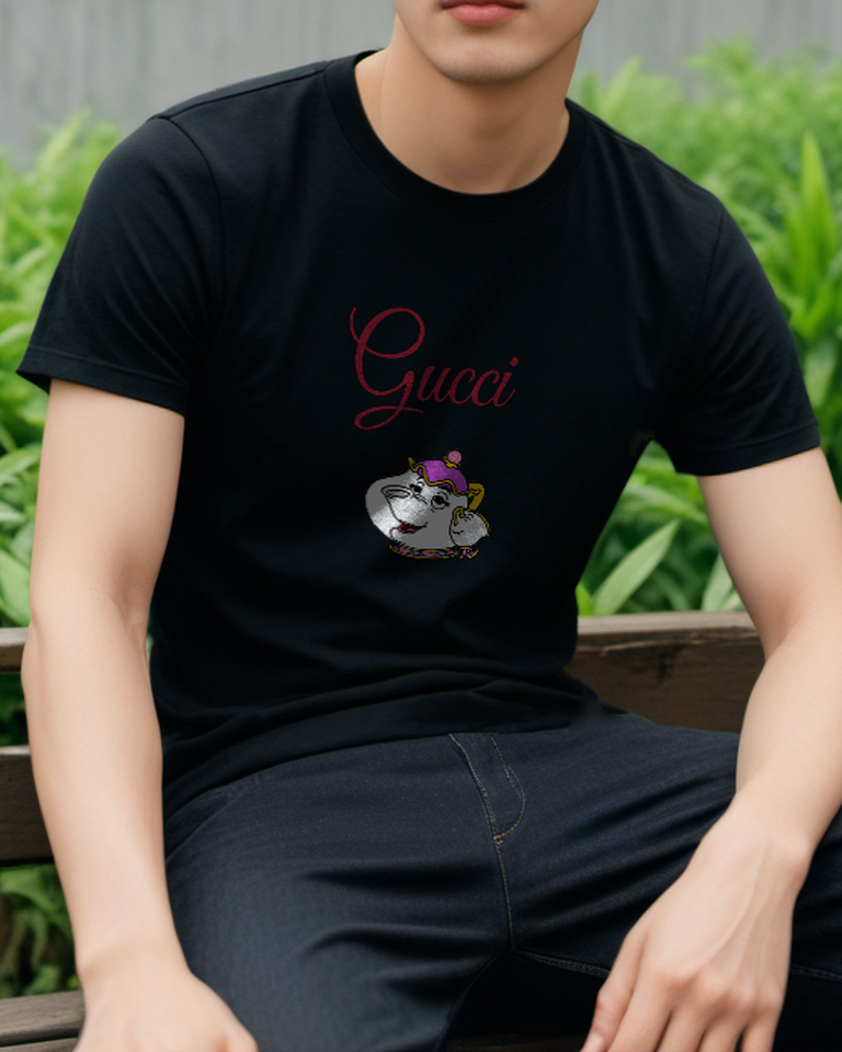 Black Smiling Purple Lid Teapot Graphic T-Shirt - styled view 4