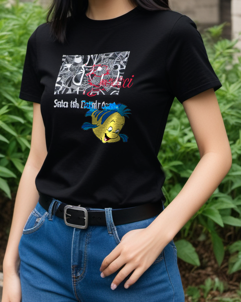 Black Bright Yellow Fish Portrait Graphic T-Shirt - styled view 4