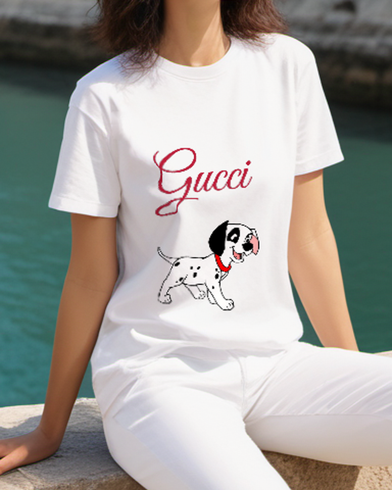 White Running Spotted Puppy Graphic T-Shirt - styled view 5