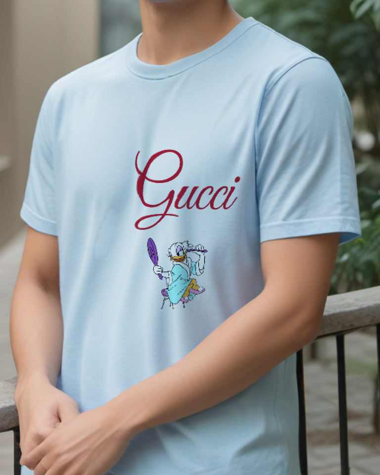 Sky Blue Bathrobe Mirror Duck Graphic T-Shirt - styled view 3