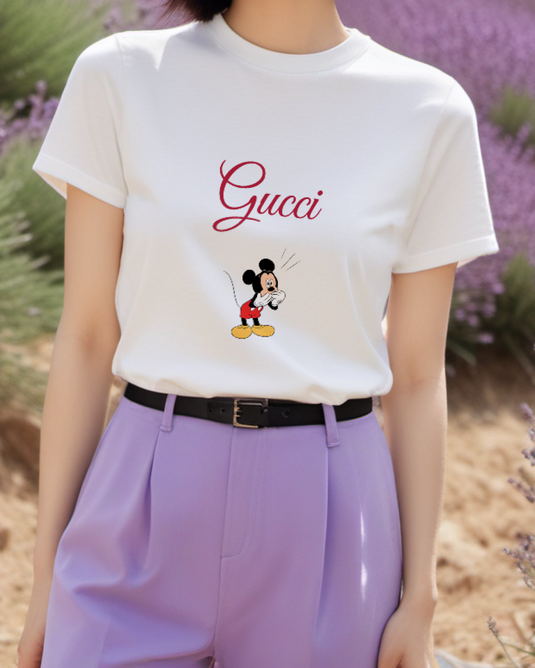 White Thoughtful Mouth Glove Mouse Graphic T-Shirt - styled view 4