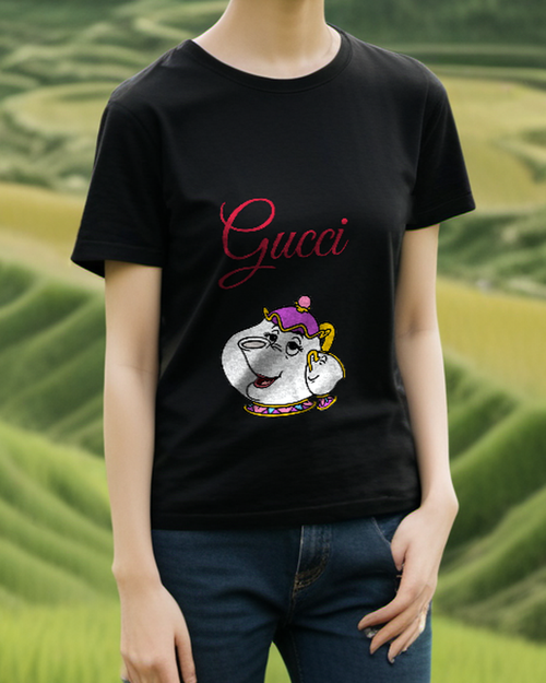 Black Smiling Purple Lid Teapot Graphic T-Shirt - styled view 1