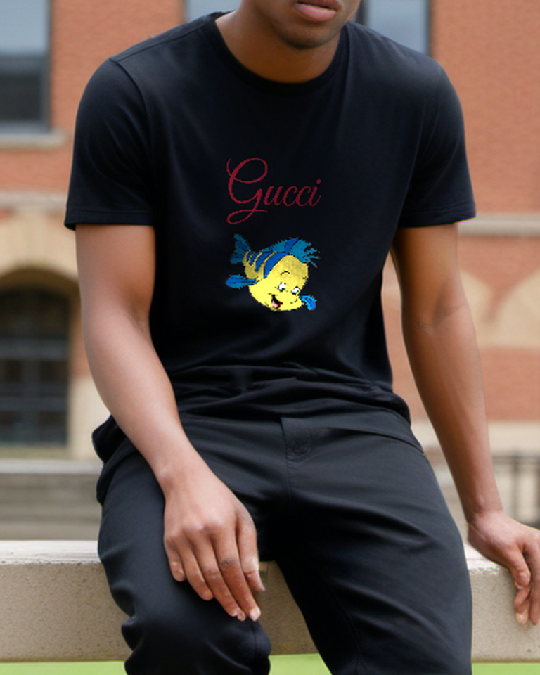 Black Bright Yellow Fish Portrait Graphic T-Shirt - styled view 5