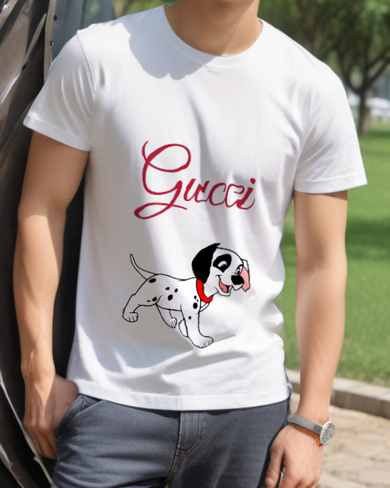 White Running Spotted Puppy Graphic T-Shirt - styled view 1