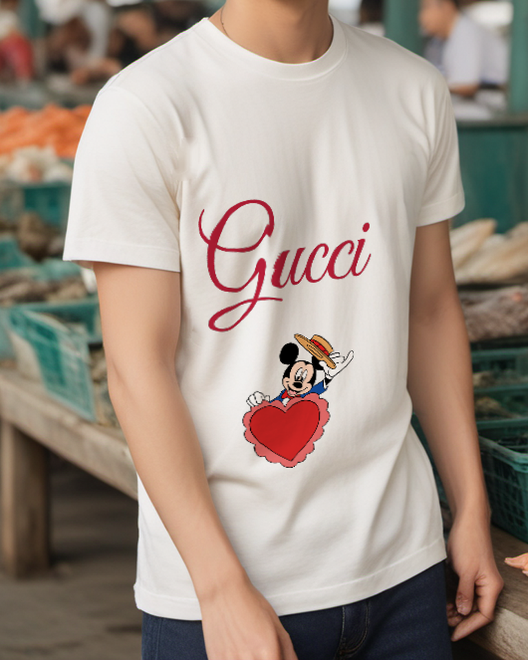 Ivory Mouse Behind Red Heart Graphic T-Shirt - styled view 3