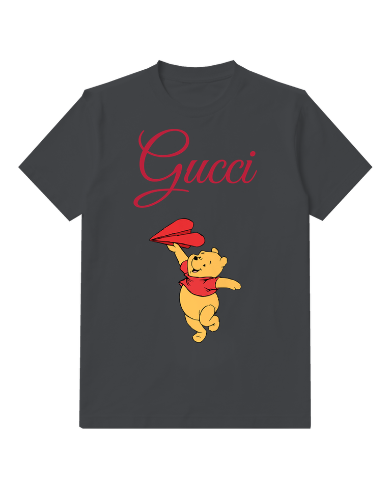 Charcoal Gray Paper Plane Bear Graphic T-Shirt - front product view