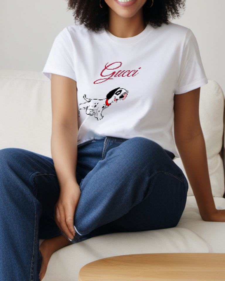 White Running Spotted Puppy Graphic T-Shirt - styled view 3
