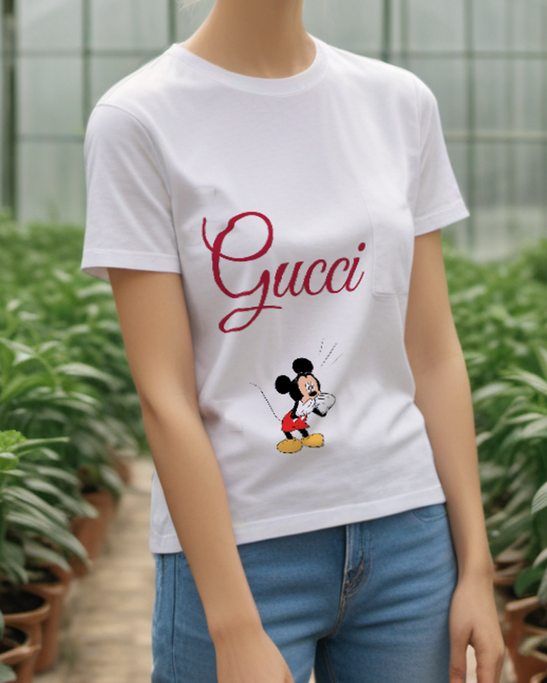 White Thoughtful Mouth Glove Mouse Graphic T-Shirt - styled view 1