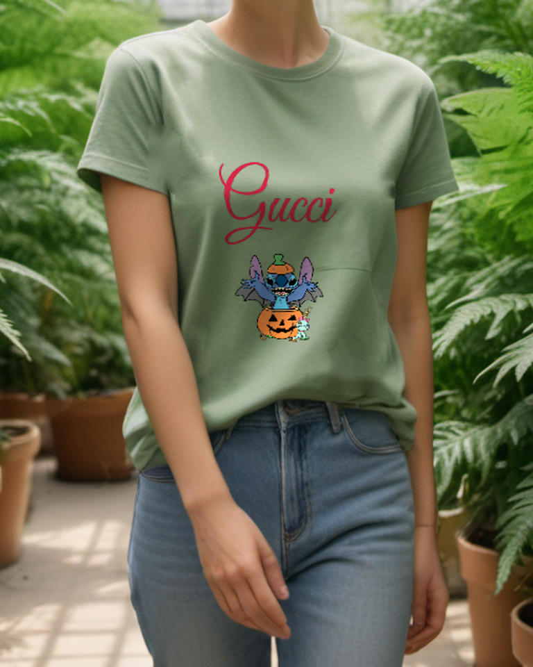 Sage Green Winged Pumpkin Creature Graphic T-Shirt - styled view 1