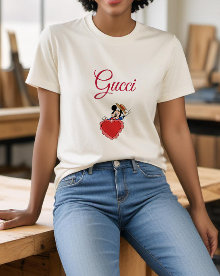 Ivory Mouse Behind Red Heart Graphic T-Shirt - styled view 2