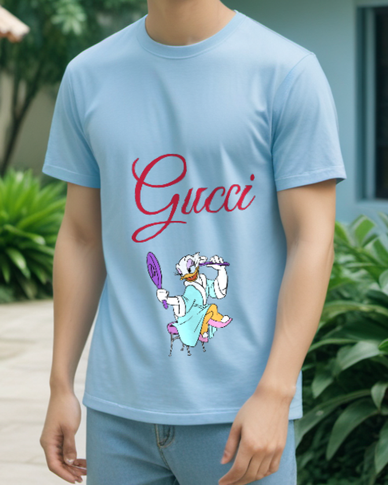 Sky Blue Bathrobe Mirror Duck Graphic T-Shirt - styled view 1