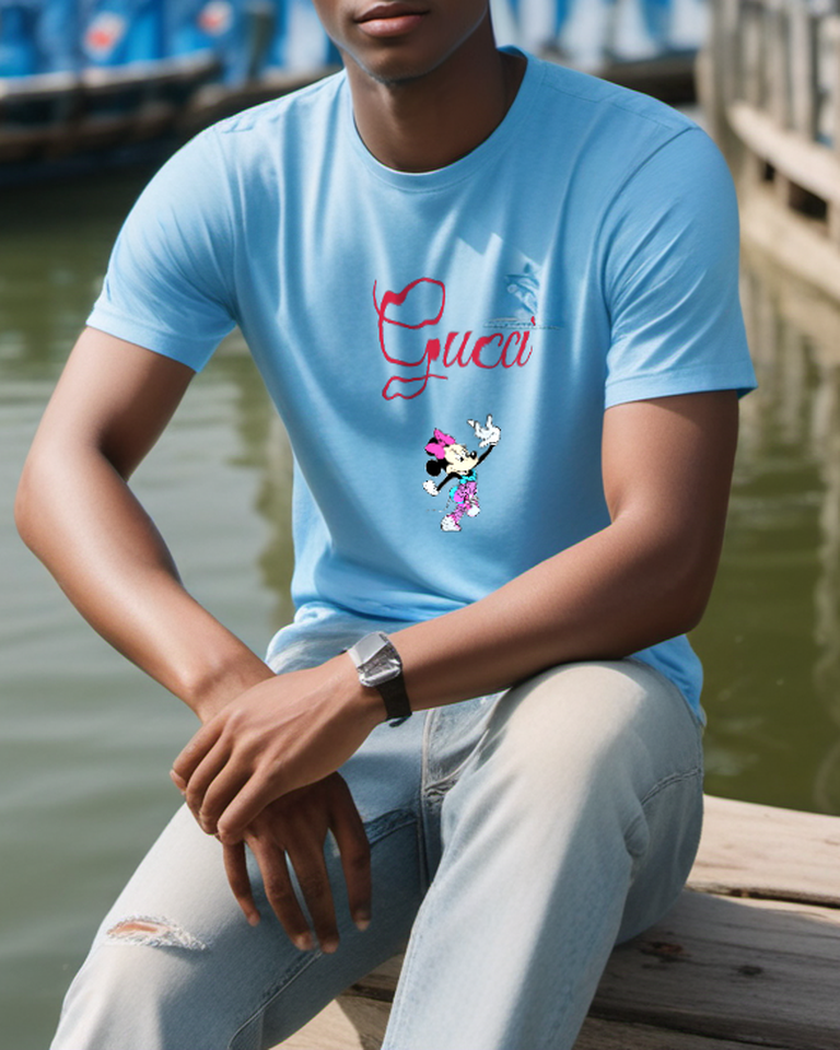 Sky Blue Headband Workout Mouse Graphic T-Shirt - styled view 4