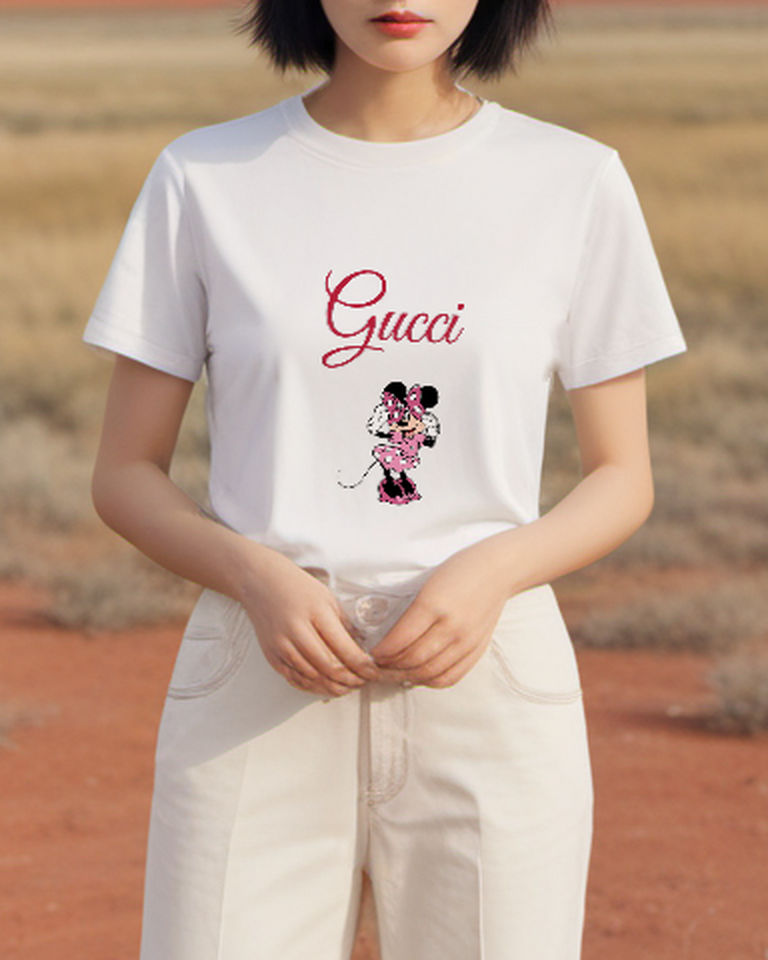 Ivory Bow Adjusting Polka Dot Mouse Graphic T-Shirt - styled view 1