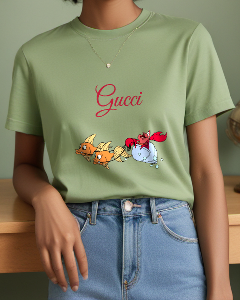 Sage Green Goldfish Crab Bucket Graphic T-Shirt - styled view 4