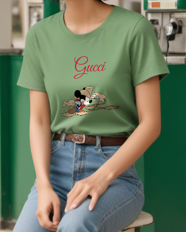 Sage Green Lasso Cowboy Mouse Graphic T-Shirt - styled view 1