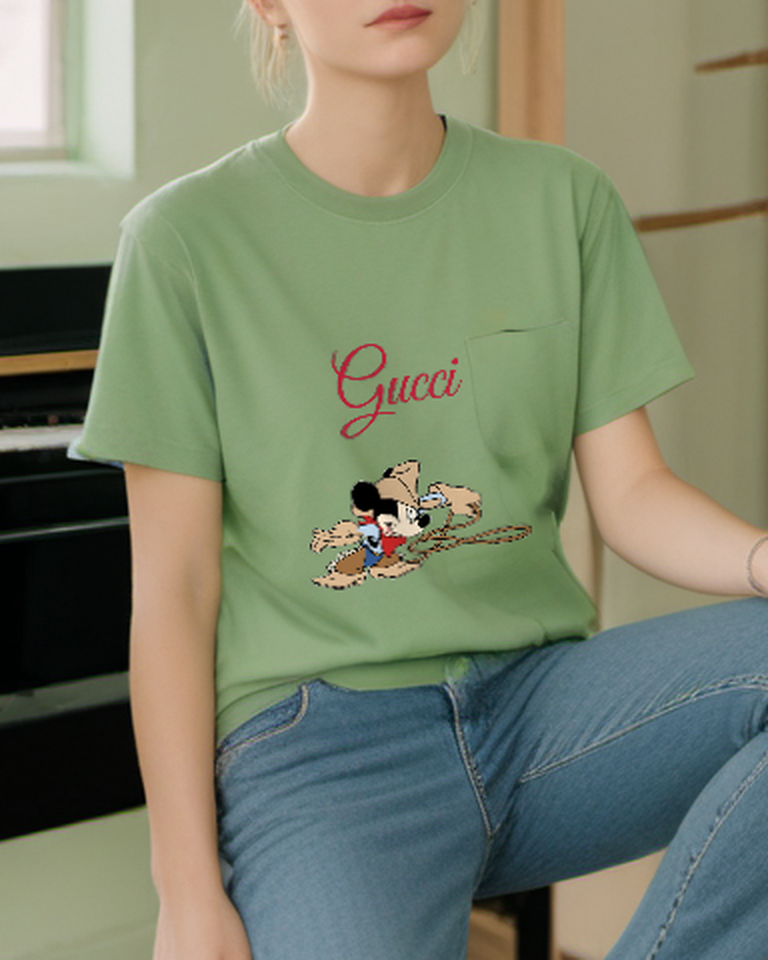 Sage Green Lasso Cowboy Mouse Graphic T-Shirt - styled view 4