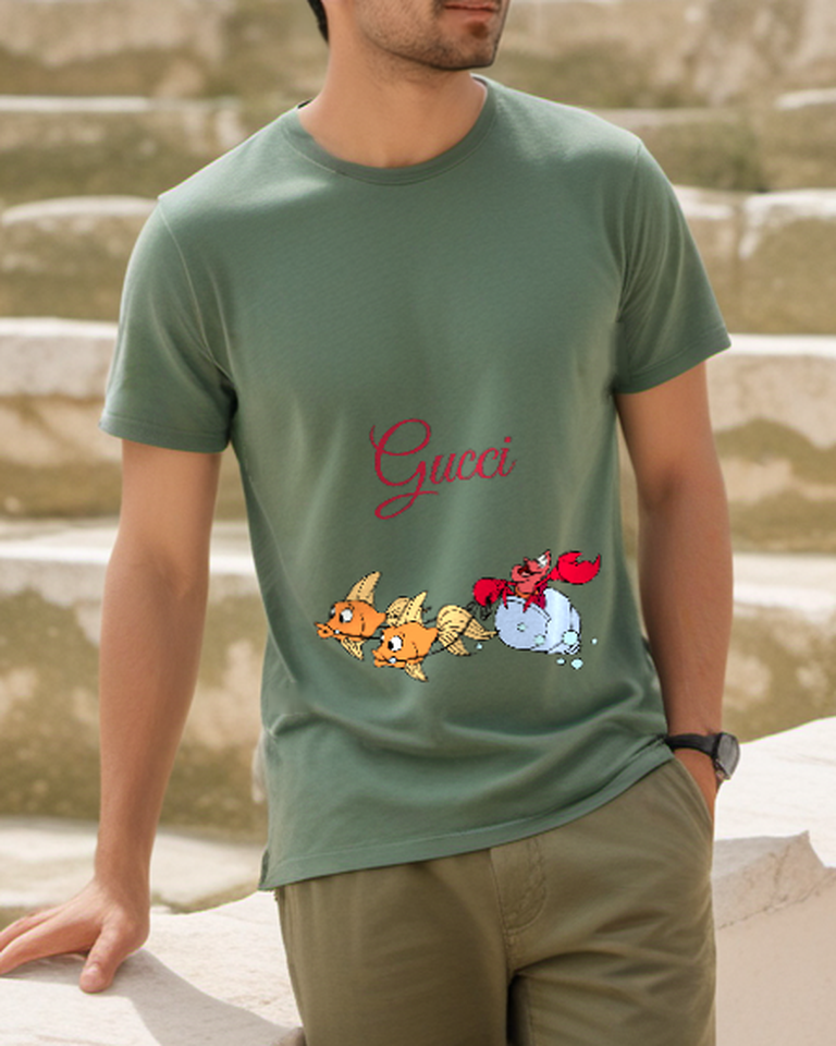 Sage Green Goldfish Crab Bucket Graphic T-Shirt - styled view 1