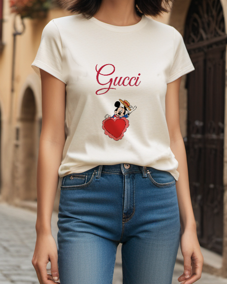 Ivory Mouse Behind Red Heart Graphic T-Shirt - styled view 4