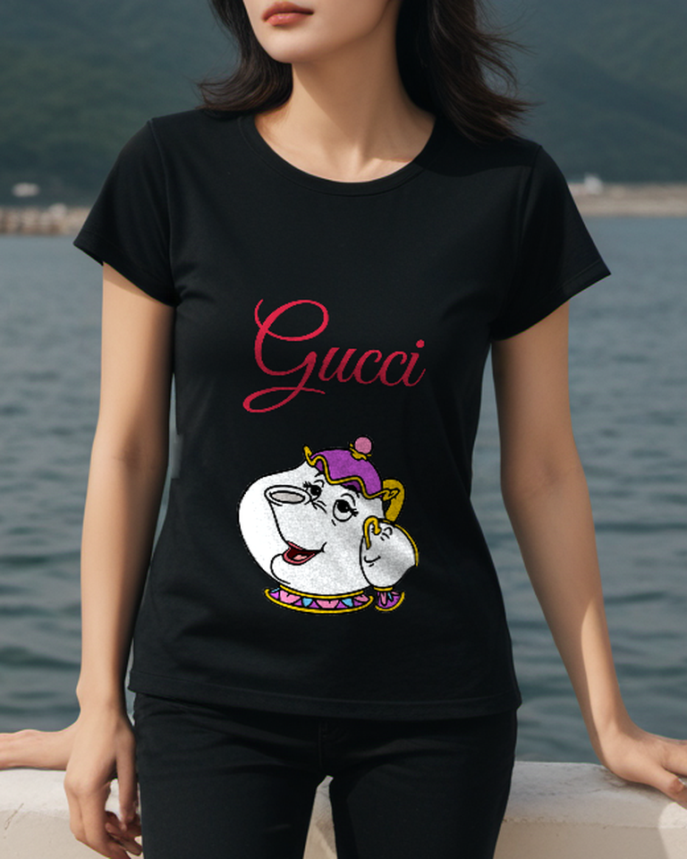 Black Smiling Purple Lid Teapot Graphic T-Shirt - styled view 5