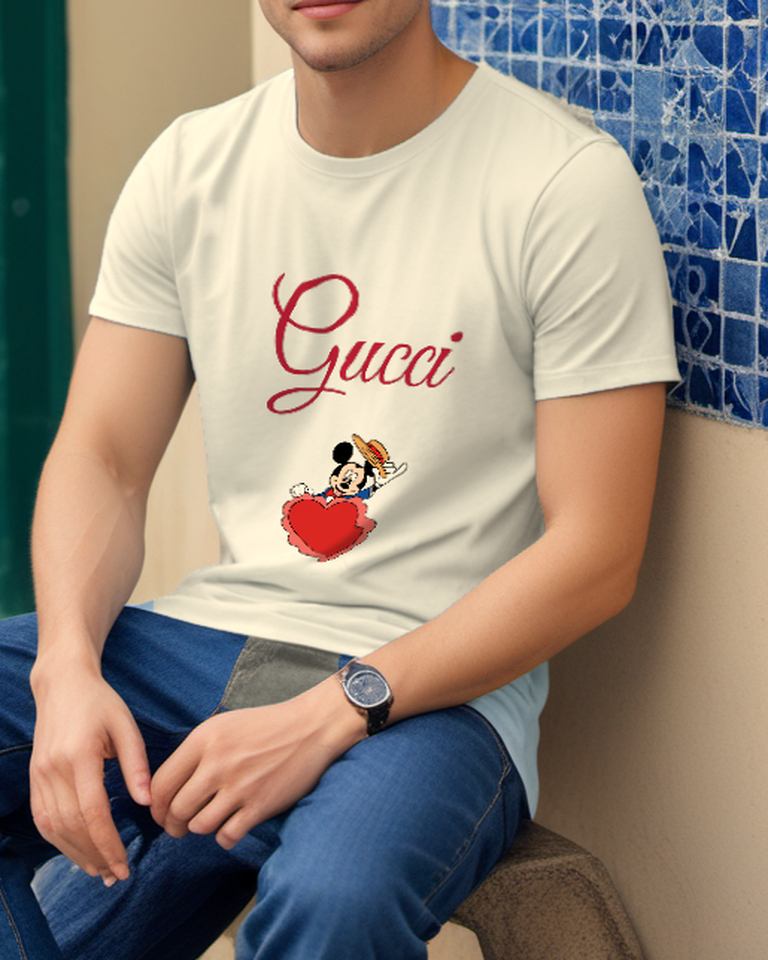 Ivory Mouse Behind Red Heart Graphic T-Shirt - styled view 1