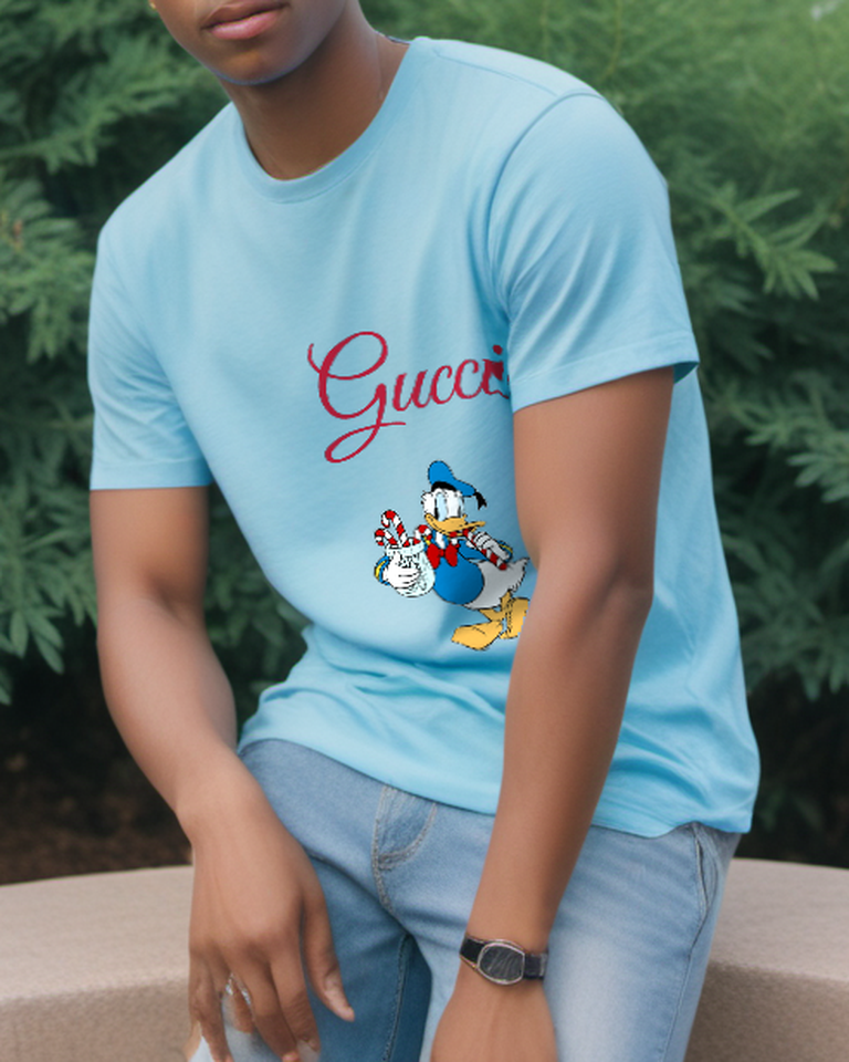 Sky Blue Candy Cane Sailor Duck Graphic T-Shirt - styled view 1
