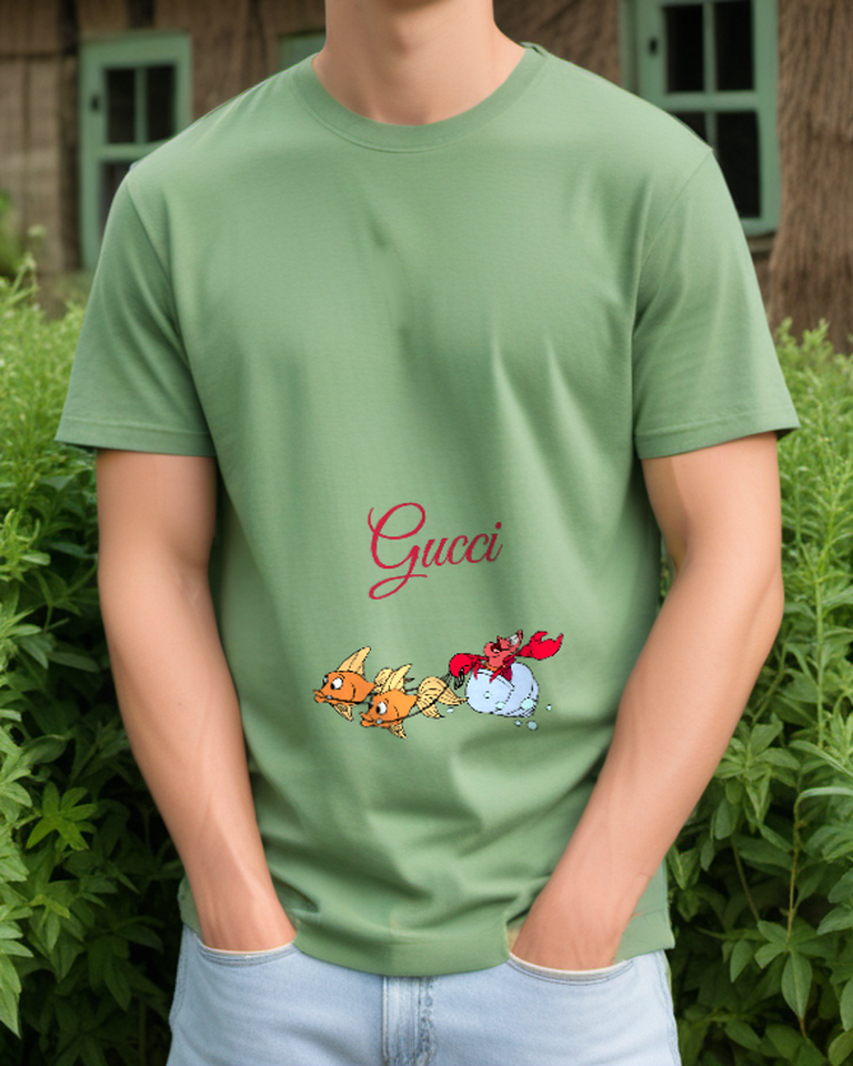 Sage Green Goldfish Crab Bucket Graphic T-Shirt - styled view 3