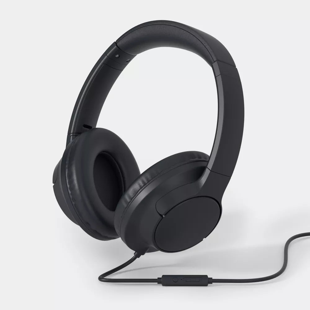 Foldable Wired Over-Ear Headphones Balanced Clear Sound Comfort Padded Earcups Inline Microphone Anti-Tangle Cord Portable Wired Headset