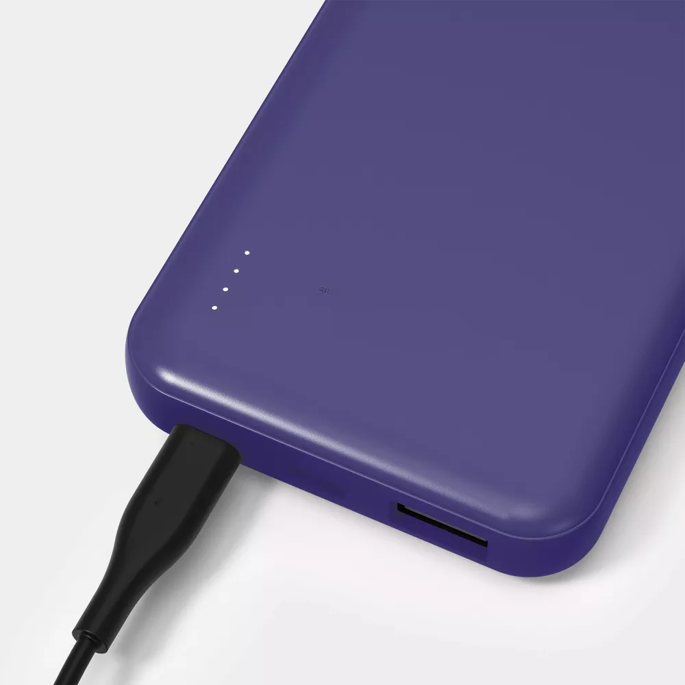 5000mAh Slim Portable Power Bank 10.5W Max Output 3 Ports USB-C Micro USB USB-A Charge 2 Devices At Once LED Power Indicator External Battery Pack