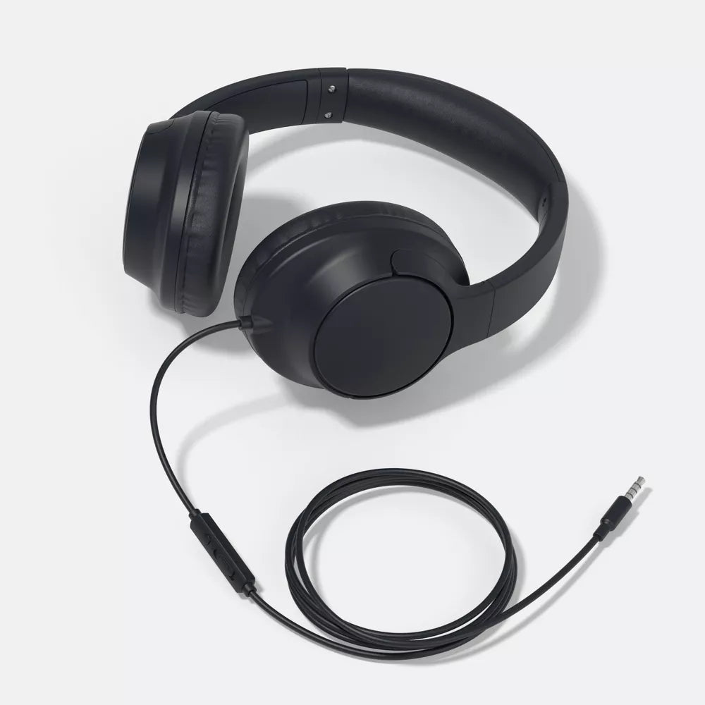 Foldable Wired Over-Ear Headphones Balanced Clear Sound Comfort Padded Earcups Inline Microphone Anti-Tangle Cord Portable Wired Headset