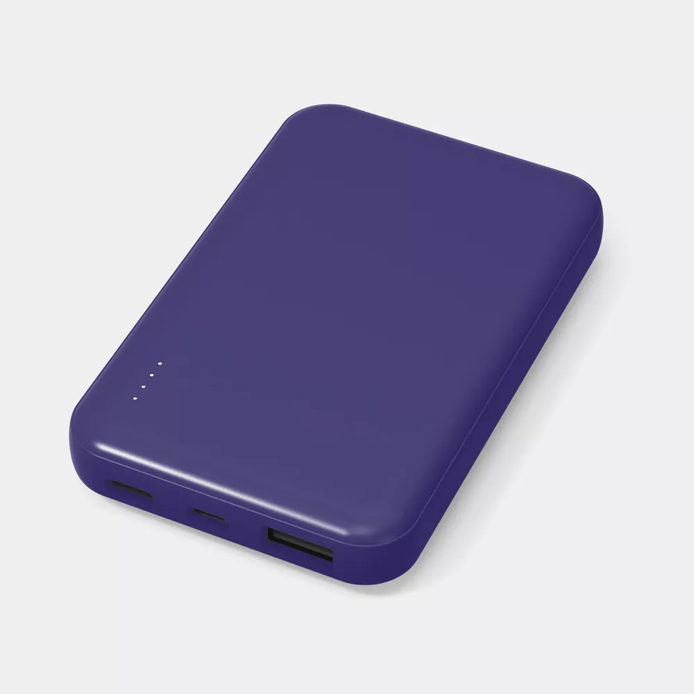 5000mAh Slim Portable Power Bank 10.5W Max Output 3 Ports USB-C Micro USB USB-A Charge 2 Devices At Once LED Power Indicator External Battery Pack