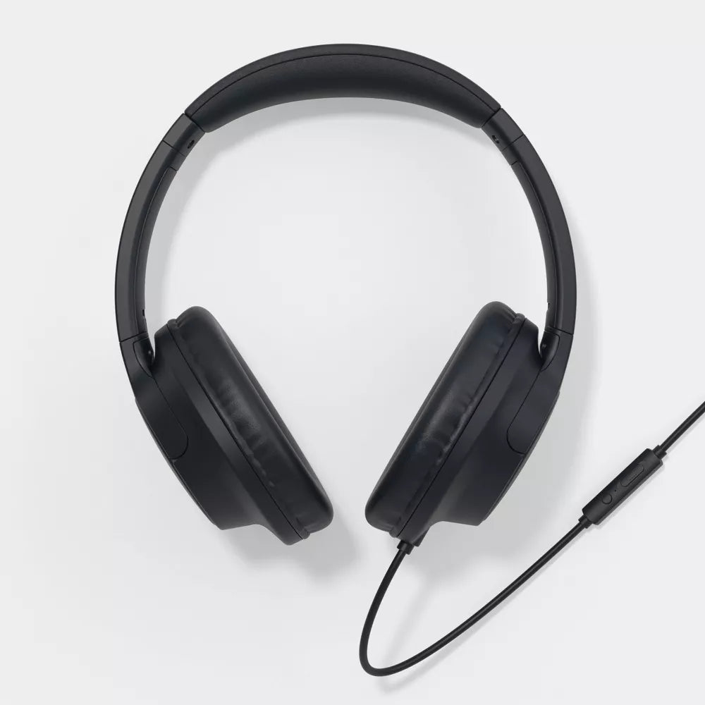 Foldable Wired Over-Ear Headphones Balanced Clear Sound Comfort Padded Earcups Inline Microphone Anti-Tangle Cord Portable Wired Headset