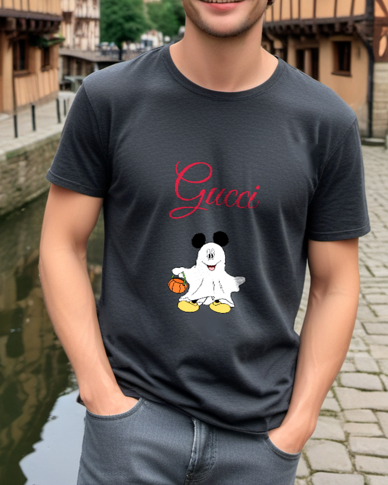 Charcoal Gray Ghost Costume Mouse Graphic T-Shirt - styled view 5