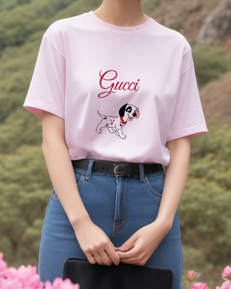 White Running Spotted Puppy Graphic T-Shirt - styled view 2