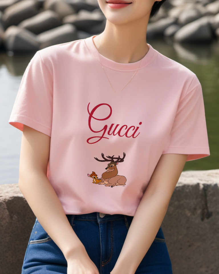 Blush Pink Resting Stag And Fawn Graphic T-Shirt - styled view 2