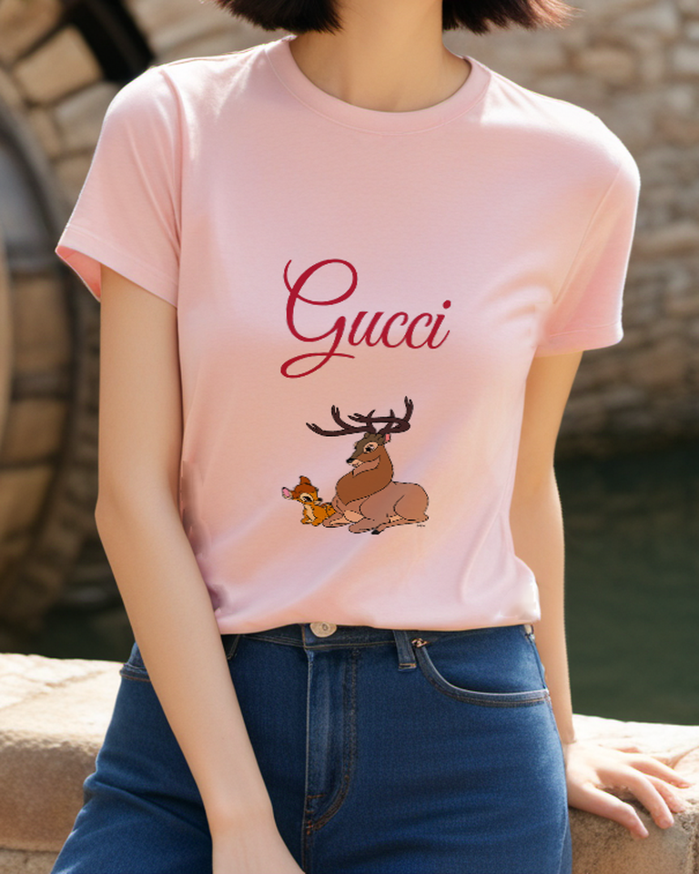 Blush Pink Resting Stag And Fawn Graphic T-Shirt - styled view 5