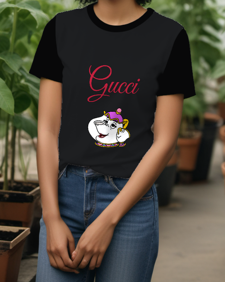 Black Smiling Purple Lid Teapot Graphic T-Shirt - styled view 3