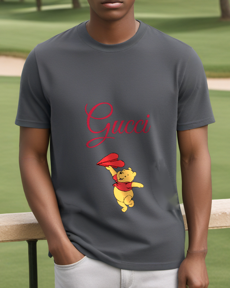 Charcoal Gray Paper Plane Bear Graphic T-Shirt - styled view 5