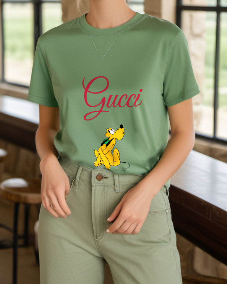 Sage Green Upward Glance Yellow Dog Graphic T-Shirt - styled view 3