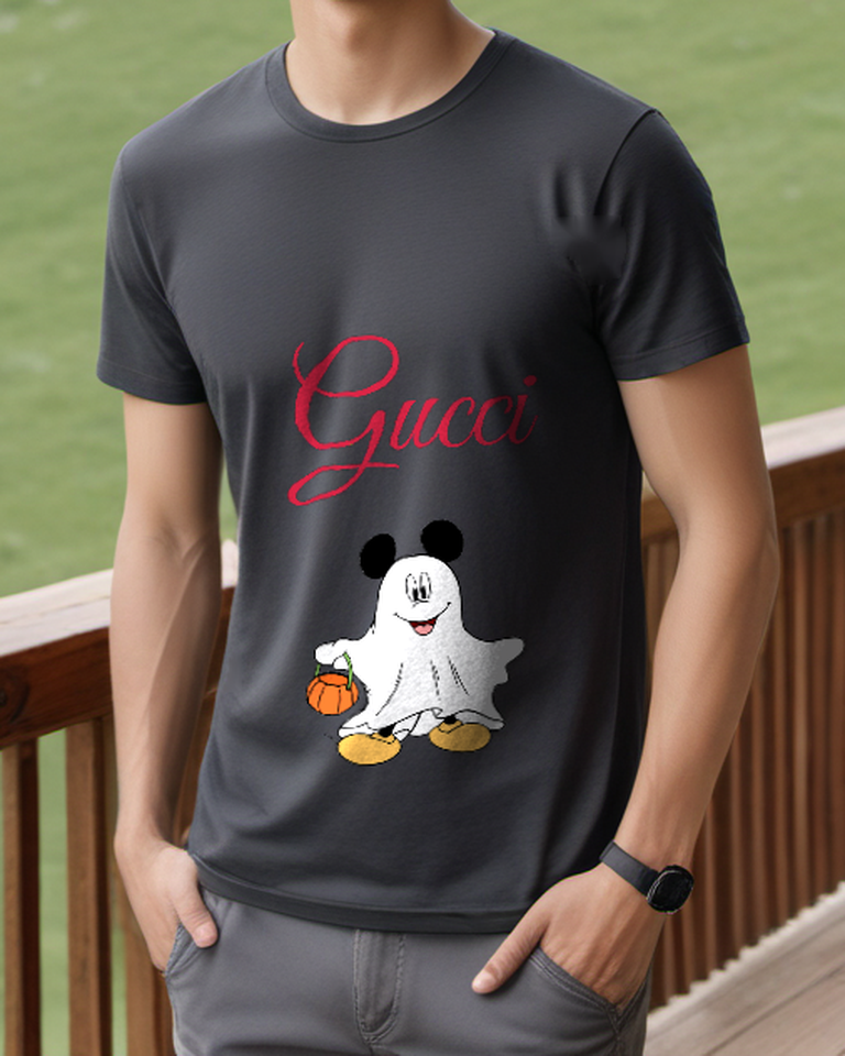Charcoal Gray Ghost Costume Mouse Graphic T-Shirt - styled view 3