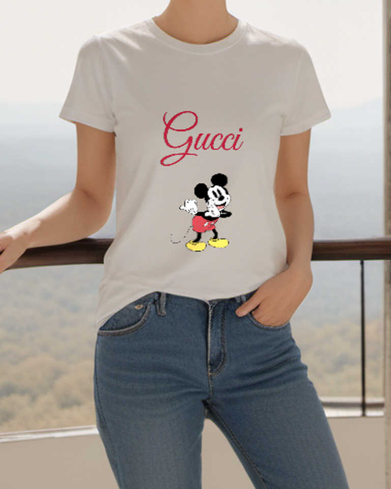 White Open Arms Red Shorts Mouse Graphic T-Shirt - styled view 4
