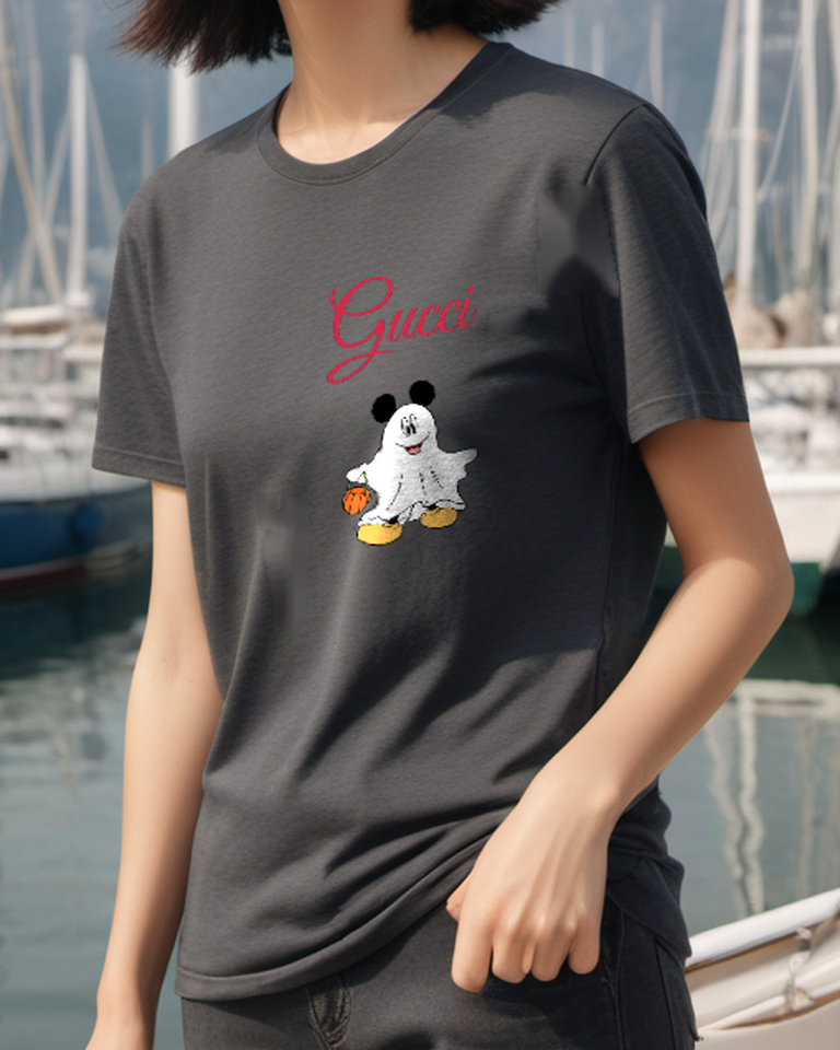 Charcoal Gray Ghost Costume Mouse Graphic T-Shirt - styled view 2